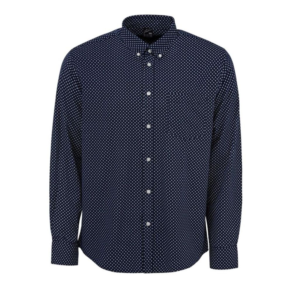 Fabric Mens Patterned Poplin Long-Sleeved Shirt / Navy/White